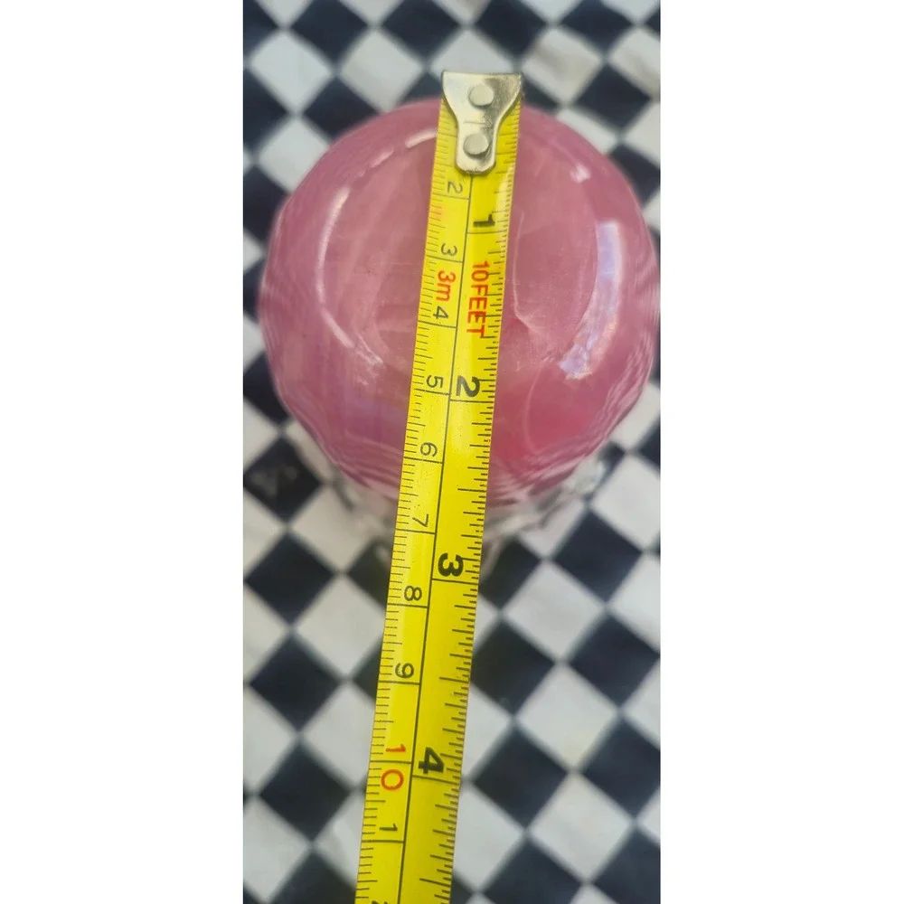 Hand‎ Blown Pink Swirl Art Glass Vase Ruffled Handkerchief Rim 5 Inch
